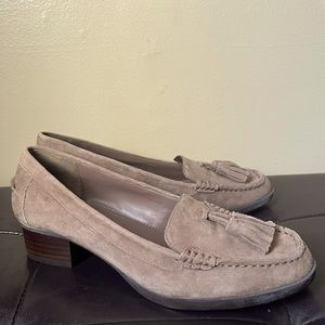 Ralph Lauren Women’s Sz 8 Suede Leather Tassel Slip On Loafers Beige Taupe Tan